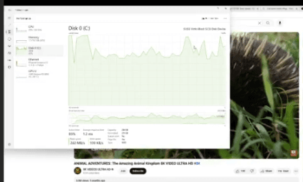 Not the best picture, but this shows the GPU decoder was not utilized when playing 4K and 8K YouTube vp9 encoded video (based on the GPU graph at the bottom of Task Manager).