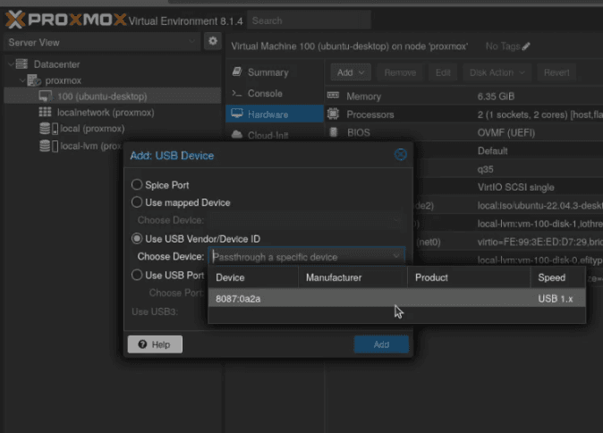 Proxmox supports USB device-specific passthrough, which detects my Bluetooth PHY.