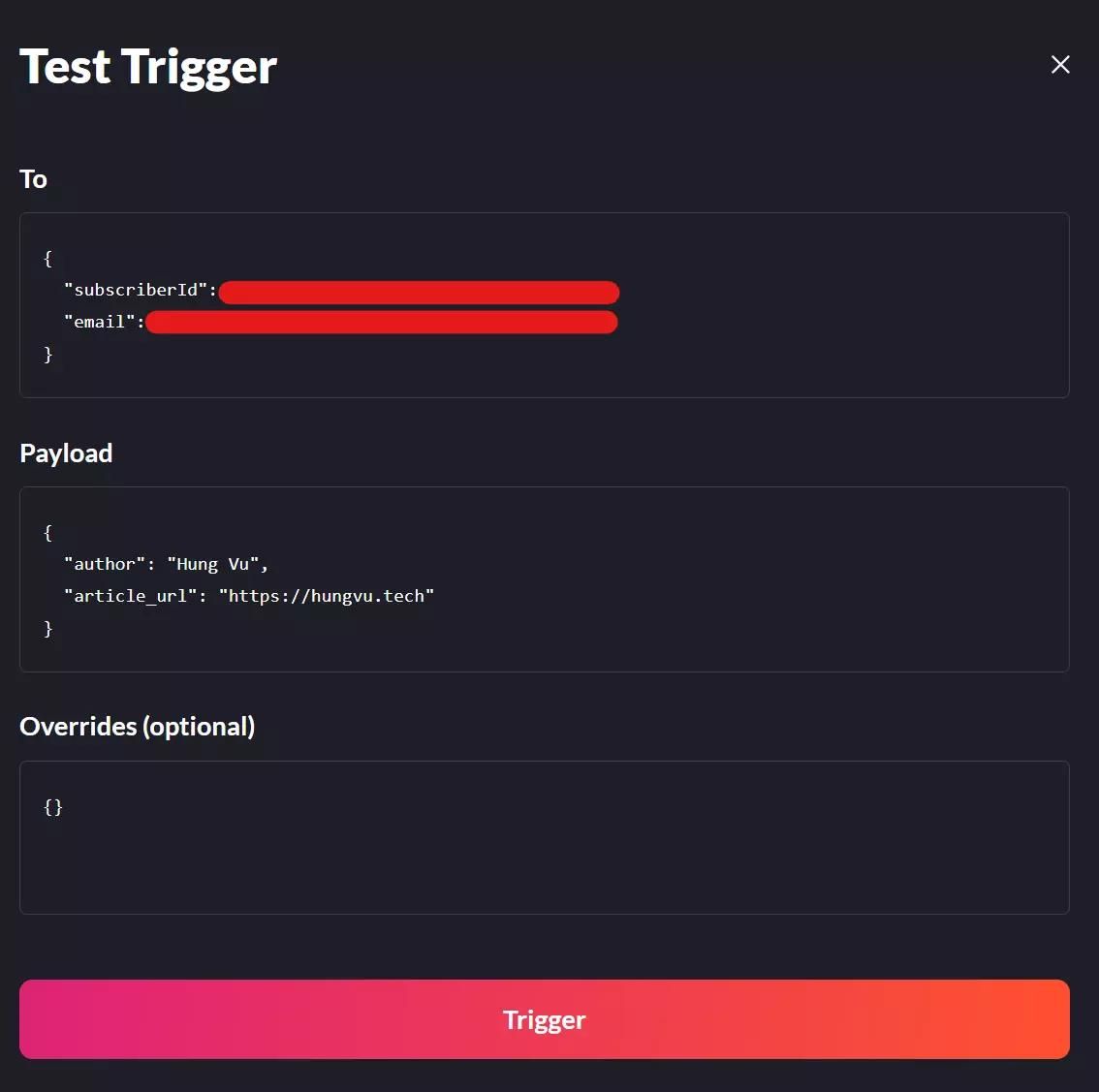 Information to test workflow. The information can be manually edited in the fields.