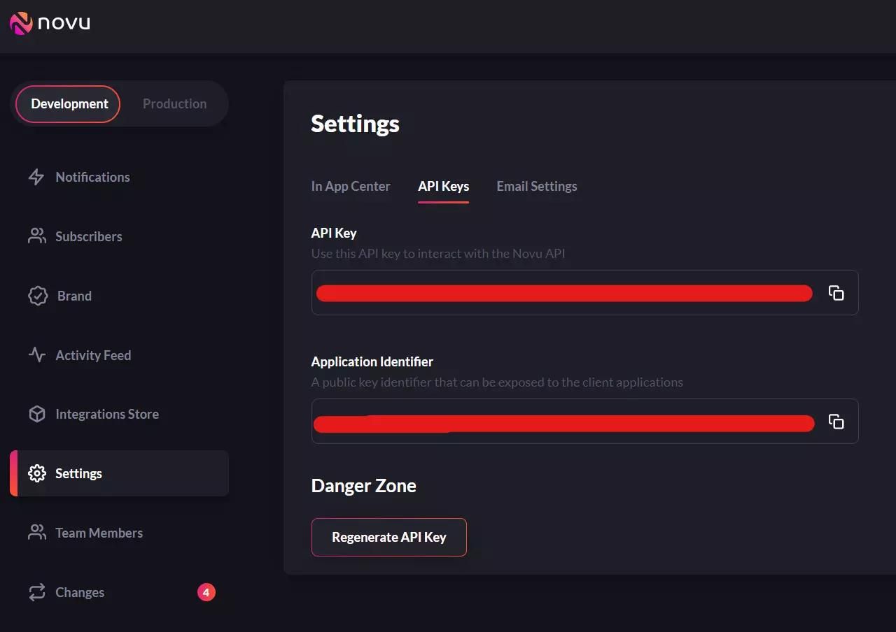 API key resides in the Settings tab. You can ignore Application Identifier in this tutorial.