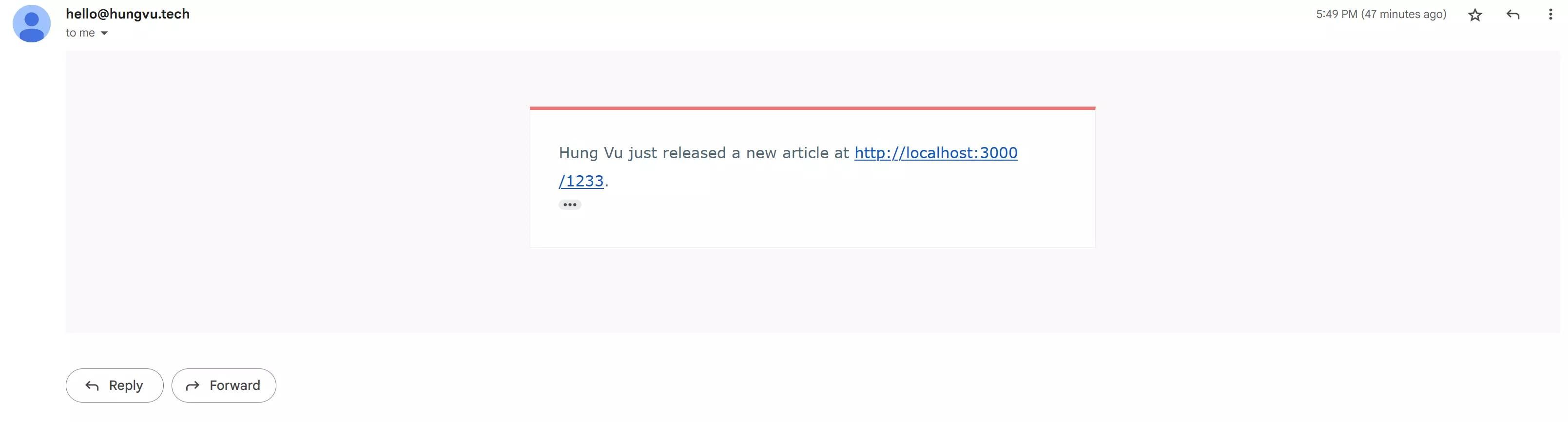 The hungvu.tech newsletter successfully reaches the subscriber.