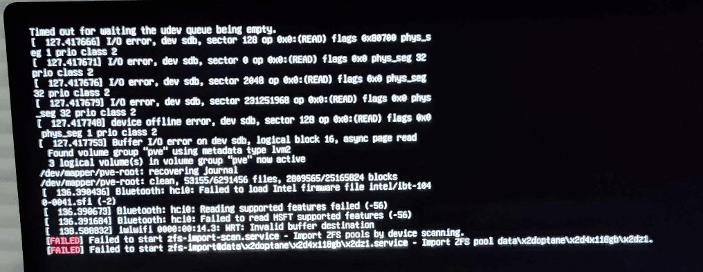 Failed to start and import ZFS pool due to drive failure.