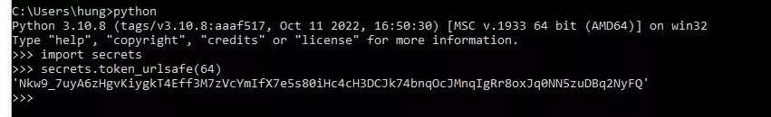 Generate a secret key using Python.