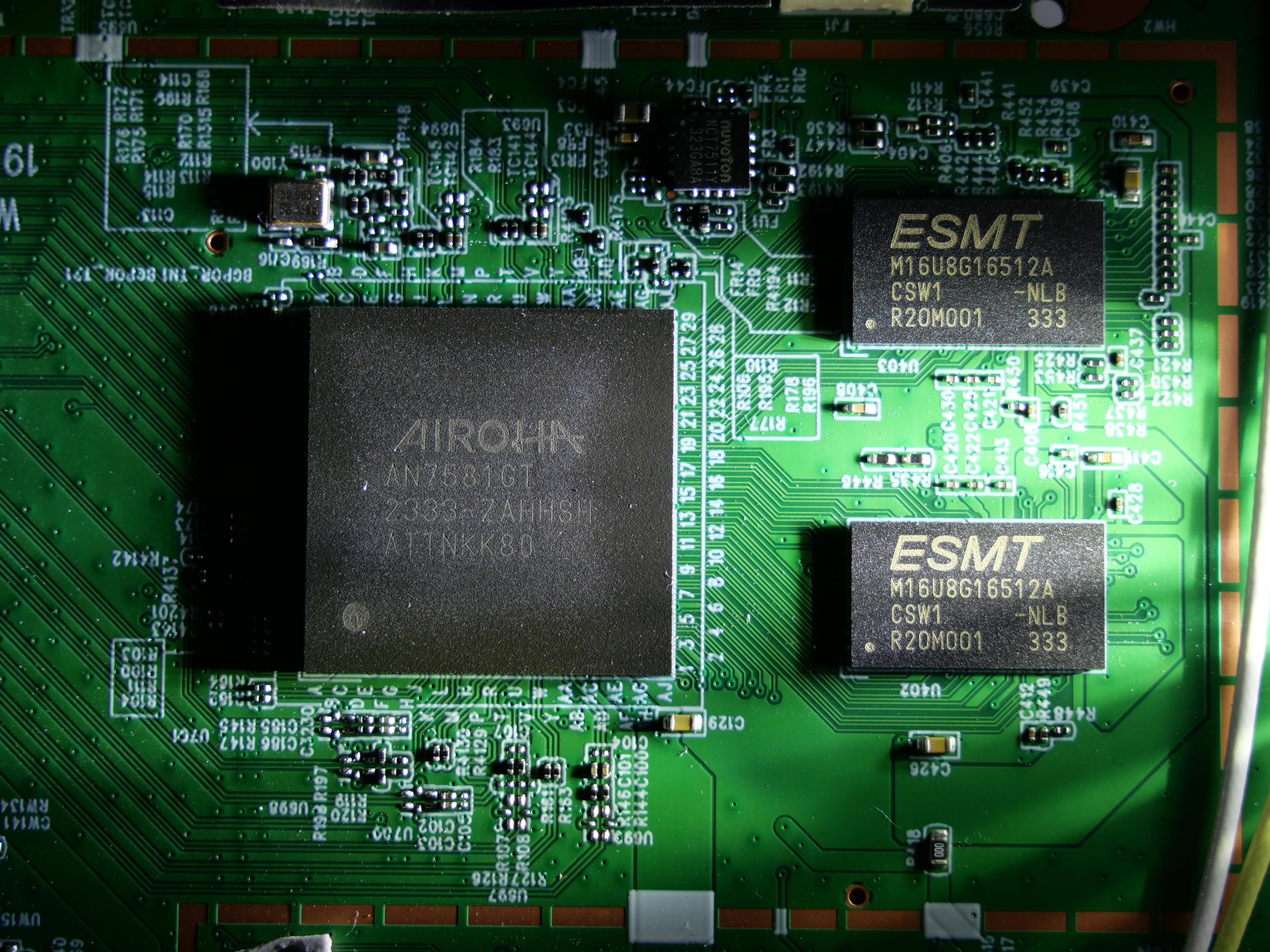 CPU and memory view - Airoha AN7581GT 2333-ZAHHSH ATTNKK80 and two ESMT M16U8G16512A CSW1-NLB R20M001 333