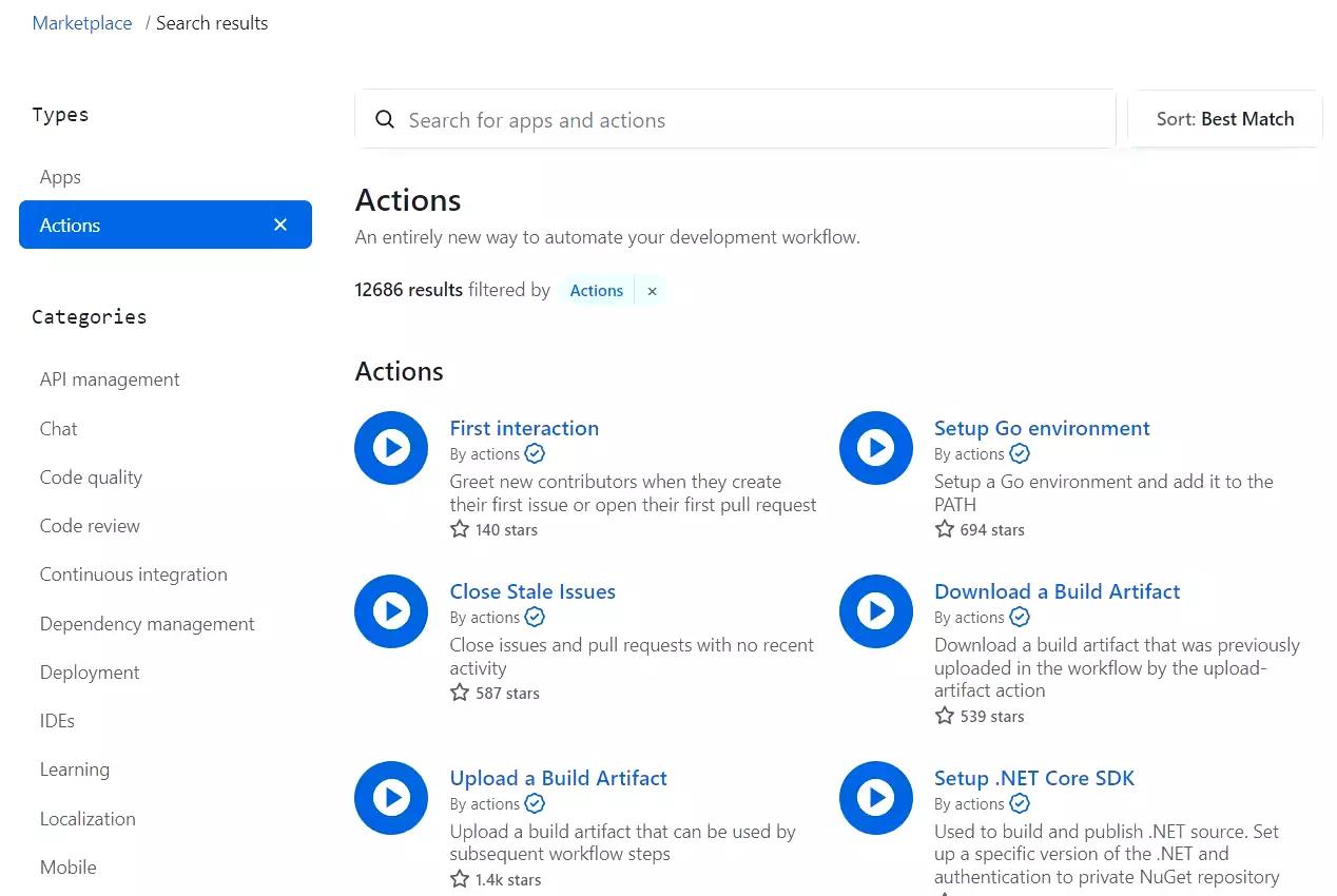 GitHub Actions marketplace.