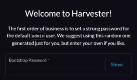 Harvester login page unexpectedly asks for a boostrap password.